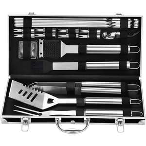 19 PCS Stainless Steel Metal Grill <b>Tool</b> Set <b>BBQ</b> Grills Accessories Utensils <b>Tools</b> Barbecue Aluminum Case for Outdoor Camping - Product Image 1