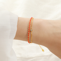 X278 Vente en gros Bracelet en corde rouge à double couche en acier inoxydable plaqué or Bracelets tressés en zircone cubique faits à la main
