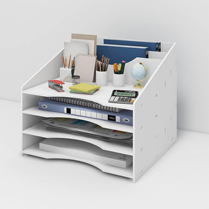 Estante de Almacenamiento de Escritorio de 3 Niveles, Organizador de Archivos de Madera y Plástico Compuesto, Organizador de Escritorio de Oficina, Soporte para Documentos y Papelería - Product Image 1