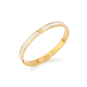 Bracciale Angelina in acciaio inossidabile con conchiglia e diamanti, tono oro, minimalista, da donna, per tutti i giorni - Product Image 3