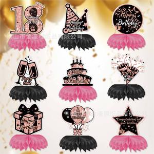 18th <b>Birthday</b> Honeycomb Tabletop Ornament Pink Black Party <b>Decorations</b> Scene <b>Decoration</b> <b>Birthday</b> Venue Setup Props 60-80 Pcs - Product Image 4