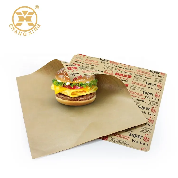 Pencetakan Logo Kustom Deli Hamburger Sandwich Kertas Pembungkus Makanan Ayam Panggang Kemasan Makanan Tahan Air Kertas Silikon Kue Pembungkus