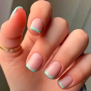 Uñas Postizas Azules |   Uñas Postizas Ovaladas Cortas Glaseadas con Puntas Francesas Color Periwinkle, Calidad de Salón, Uñas de Verano |   Pegamento para Uñas de 15 Tamaños, 30 Unidades - Product Image 4