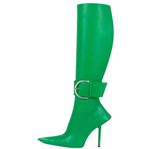 Botas de tacón alto fino y punta fina hasta la rodilla para mujer, hechas a medida con hebilla de moda, talla grande 43 - Product Image 3