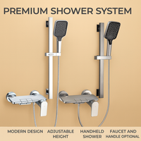 Ensemble de douche monocommande en laiton gris anthracite avec jet pluie, massage et jet haute pression, pour usage hôtelier, finition brossée, eau chaude et froide