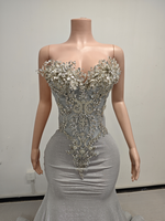 Ocstrade Prêt à expédier - Contactez-nous avant la commande Robe de soirée sirène argentée sans bretelles avec strass et paillettes Robe de bal formelle sur mesure