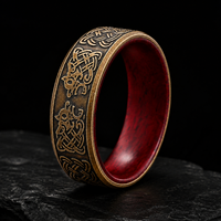 Bague Viking en Acier Inoxydable 316L de 8 mm, Or Antique, Motif Loup Nordique, Nœud Celtique, Bande Intérieure Rouge, Bijoux Nordiques pour Hommes - Vente en Gros
