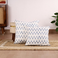 Housse de coussin carrée décorative en coton 100% à motif floral bleu pour canapé et salon, vente en gros