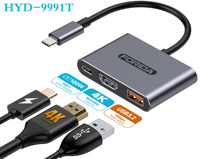 Adaptateur plug & play OEM & ODM Forida 3 en 1 avec USB-C vers HDMI & USB 3.2 avec 100W PD s'applique aux MacBooks