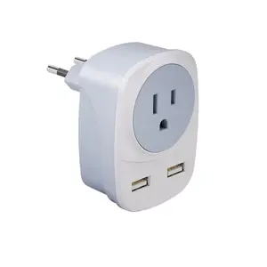 Europe Travel Plug Adapter EU to US with 2 USB Ports Converter for Italy Spain France Portugal Iceland Germany