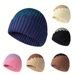 Wholesale Two Tone Cuffed Knitted Beanie <b>Hat</b> <b>Hat</b> <b>for</b> Women Men Winter Warm Dress - Product Image 2