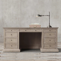 Bureau d'ordinateur en bois massif de style rétro américain, finition chêne blanc personnalisée, mobilier américain simple d'inspiration française