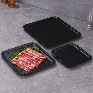 Wasabi grilled beef with snowflake beef plating, black rectangular <b>plate</b>, <b>melamine</b> stone-patterned grilled lamb chops, barbecue - Product Image 3