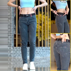 Jeans slim fuselés style coréen pour <span class=keywords><strong>femme</strong></span>, taille <span class=keywords><strong>mi</strong></span>-haute, extensibles, décontractés, pantalons longs, vente en gros - Product Image 6