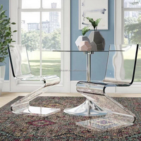 Chaises de salle à manger en acrylique transparent en forme de Z personnalisées avec coussins en tissu, tabourets et présentoirs transparents