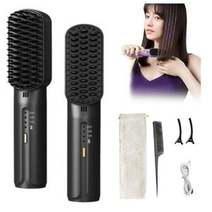 Peigne chauffant électrique portable à ions négatifs, rechargeable par USB, sans fil, fer à lisser mini, brosse lissante pour cheveux, marque privée - Product Image 4
