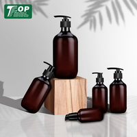 Botol Sampo Plastik Hotel Bulat Amber Elegan dengan Pompa, Logo Custom, Kosong, 100ml 150ml 200ml 300ml 400ml 500ml