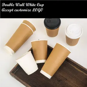 Instocked Disposable Kraft Paper And White Paper Thick Heat Insulation Coffee Cup With Lid Can Be Customized