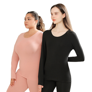 Hiver Automne Femmes A-Grade Slim Fit Thermal Underwear Set Neck Thin 2-Piece Large Size Breathable Knitted Spandex/Cotton - Product Image 1