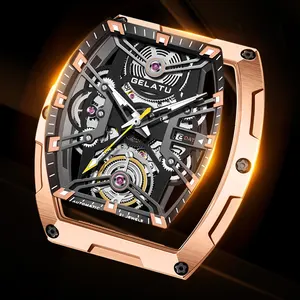 GELATU 6012 Großhandel Fabrik marke Oem benutzer definierte Logo Relojes Luxus Skelett Tourbillon Automatische mechanische Uhr für den Menschen