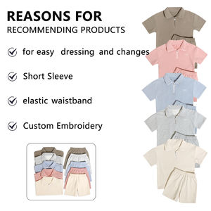 Set di abbigliamento personalizzato per bambini tuta tinta unita in vita elastica set di abbigliamento per neonati con Zip corta felpa con cappuccio da ragazza e da ragazzo - Product Image 2