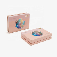 Boîte en fer blanc rectangulaire rose holographique personnalisée OEM avec couvercle amovible pour cosmétiques et maquillage, emballage cadeau, vente en gros d'usine, faible MOQ