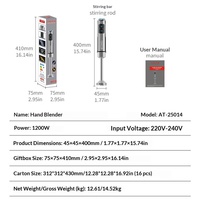 Mixeur Plongeant Électrique Multifonctionnel Haute Puissance en Acier Inoxydable Norme Européenne AOTE, Hachoir et Robot Culinaire Polyvalent