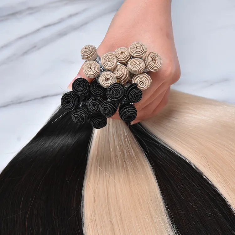 Factory Wholesale 12A 100% Human hair extensions Healthy Cuticle Aligned Hair hand tied weft hair extensions Double drawn