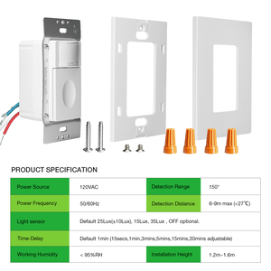 Interruptor de parede do <span class=keywords><strong>sensor</strong></span> de ocupação com função de detecção de luz <span class=keywords><strong>3</strong></span> em 1, PC branco listado pela UL - Product Image 2