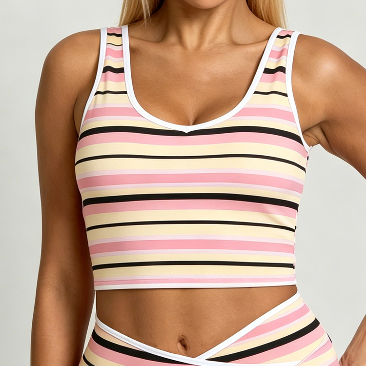 Workout Outfit Sports All-Over Stripes Print Pilates Recycled Fabric SKINNY Biker tank Top Women Yoga Leisurewear