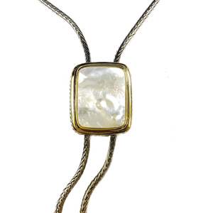 Two Tone Rhodium Plated Brass Fox Chain Mother Pearl Cable Pendant <b>Lariat</b> <b>Necklace</b> 30\" Sliding/Adjustable-Pearl Pendants Charms - Product Image 1