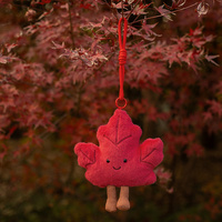 Adorable pendentif en peluche feuille d'érable 3D gaufrée et douce avec cordon tressé pour la décoration de sacs et les cadeaux d'automne