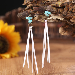 Pendientes Largos de Flecos Turquesa Vintage de Moda en Cuero Sintético, Hipoalergénicos, Creativos, para Mujer, UIONEN 858 - Product Image 3