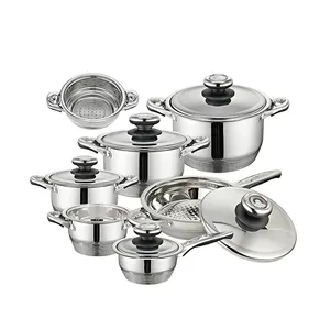 German Design 16 PCS Stainless Steel 18/10 Cookware Set mit 11 Layer Capsuled Bottom