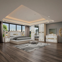 DAVINI Ensemble de chambre à coucher moderne pour hôtel avec tête de lit éclairée et rangement, 5+ tiroirs réglables, tailles Queen/King/Full, MDF/Bois, finition brillante