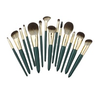 Ensemble de pinceaux de maquillage de luxe avec manche en bois vert et tube en or rose, pinceaux pour poudre et contour, logo personnalisé, Pennello Per Il Trucco
