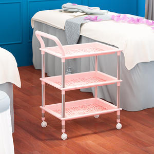 Chariot de beauté à trois niveaux, structure en plastique, 53x28x73cm, chariot de salon avec roulettes, design minimaliste pour manucure et coiffure - Product Image 2