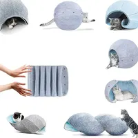 Nouveau design Evernew : Tunnel-lit pour chat en feutre rayé, pliable, avec housse amovible et lavable, luxe, haute qualité, tendance, léger