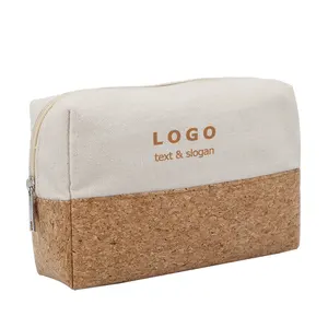 Eco Vriendelijke Natuurlijke Kurk Make-Up Cosmetische Bag Groothandel Reizen Toilettas Met Logo Custom Canvas Rits Zakje Unieke Gift