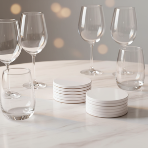 Sous-verres ronds en céramique brute écologiques style bohème, avec support en liège, pour impression UV – Nouveauté très prisée - Product Image 1