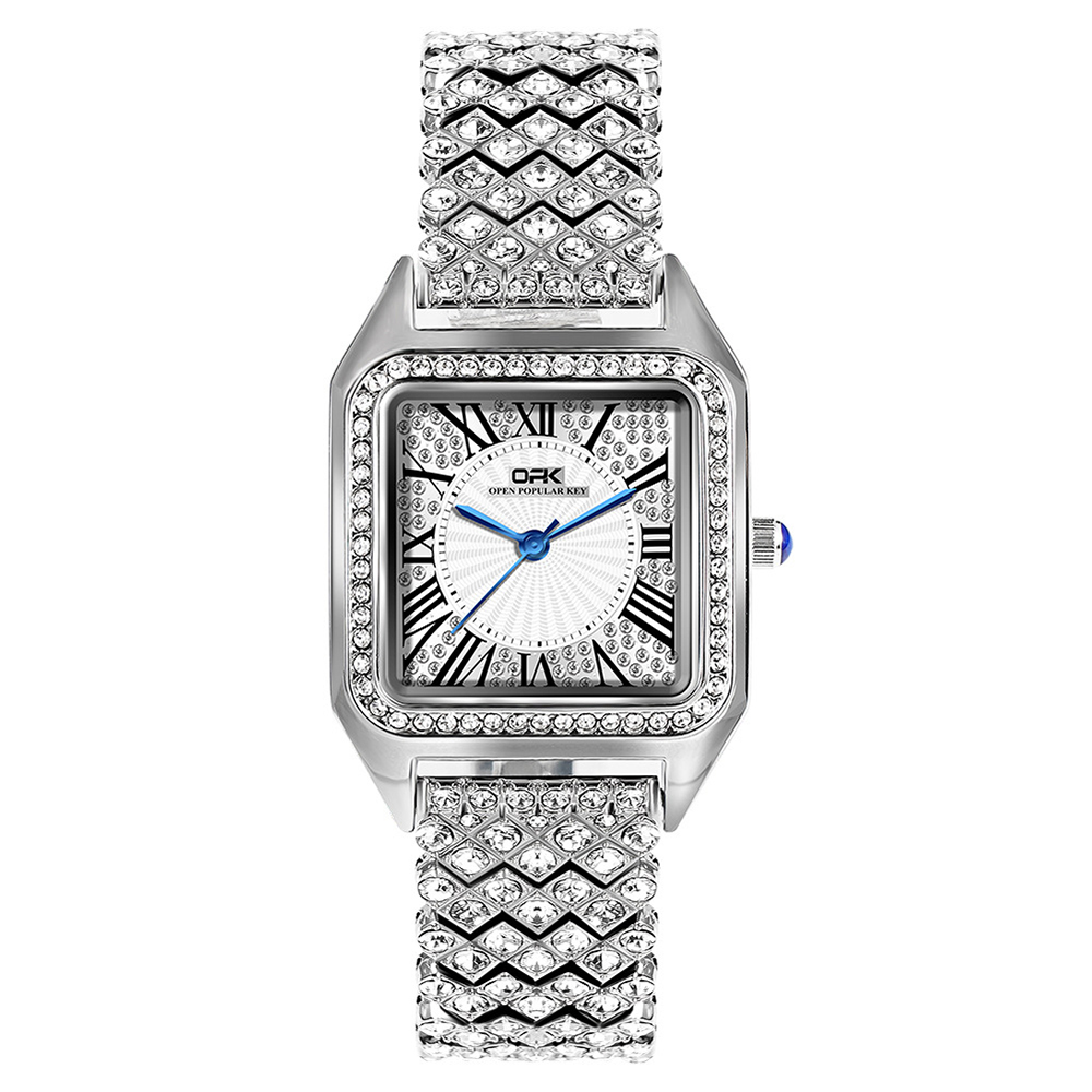 Montres à quartz en acier inoxydable de luxe imperméable à l'eau plein de diamants glacés cz pour femmes