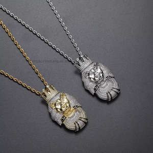 Crown animal pendant, hip hop <b>copper</b> inlaid zircon men's necklace, three-dimensional cartoon animation pendant <b>chain</b>. - Product Image 1