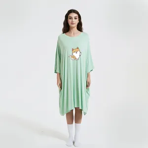Baju Tidur Asli untuk Wanita Piyama Bambu Lembut Lengan Panjang Malam Kebesaran T Shirt Pakaian Tidur Nyaman Gaun Tidur Tee Tidur