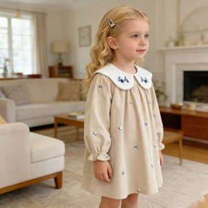 Vestito da Principessa per Bambina con Fiocco Ricamato Beige 0-6 Anni Abito a Maniche Lunghe per Neonata Abbigliamento per Bambine - Product Image 2