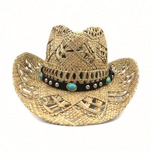 New Style Comfortable Feather Cowboy <b>Hat</b> with Mexican <b>Straw</b> Sun <b>Hat</b> Design for Travel Fishing Sports & Casual Use-Four Seasons - Product Image 2