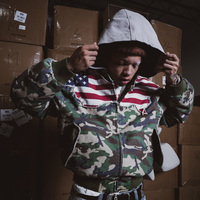 Blouson bomber camouflage rembourré avec appliqué effiloché drapeau USA, fermeture éclair, ODM, 100% coton, capuche intégrée en molleton gris français, personnalisable