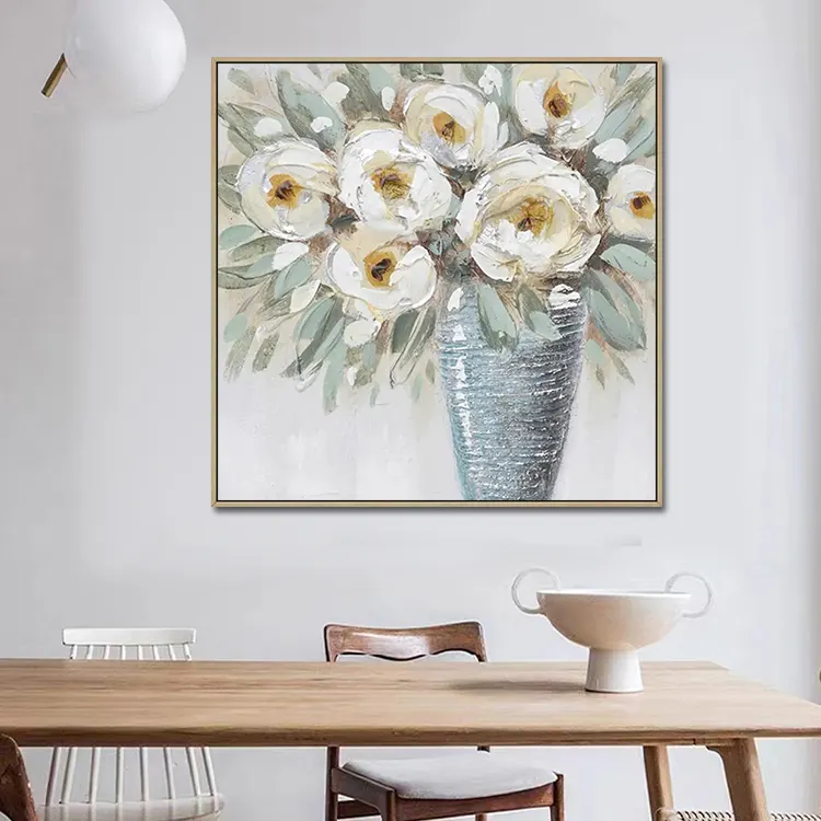 Vaso floral abstrato feito à mão para decoração de quarto, desenho 3D, arte de parede, flores coloridas, pinturas