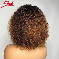 Perruques Courtes Bob Brésiliennes en Cheveux Remy avec Frange, Perruque Complète Bouclée Jerry Blonde Miel Colorée pour Femmes