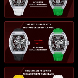 BG7001 Men Tourbillon <b>Watch</b> Automatic Mechanical Wristwatch Acrylic Tonneau Case Rubber Strap <b>Watches</b> for Men - Product Image 5