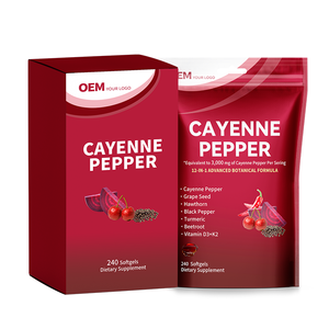 Usine OEM/ODM : Emballage personnalisé, plusieurs designs d'étiquettes – Capsules molles de piment de Cayenne – Soutien pour les veines, le cœur et les vaisseaux sanguins - Product Image 1